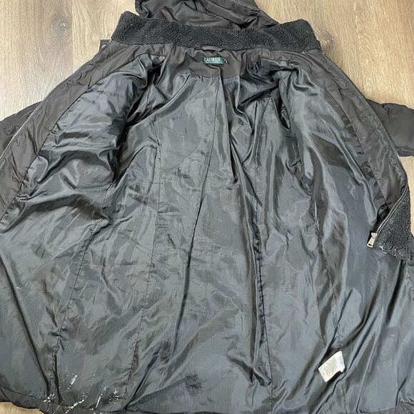 LRL Ralph Lauren Down Parka Quilted Puffer Coat Long Womens Size M Black Zip - Picture 8 of 15